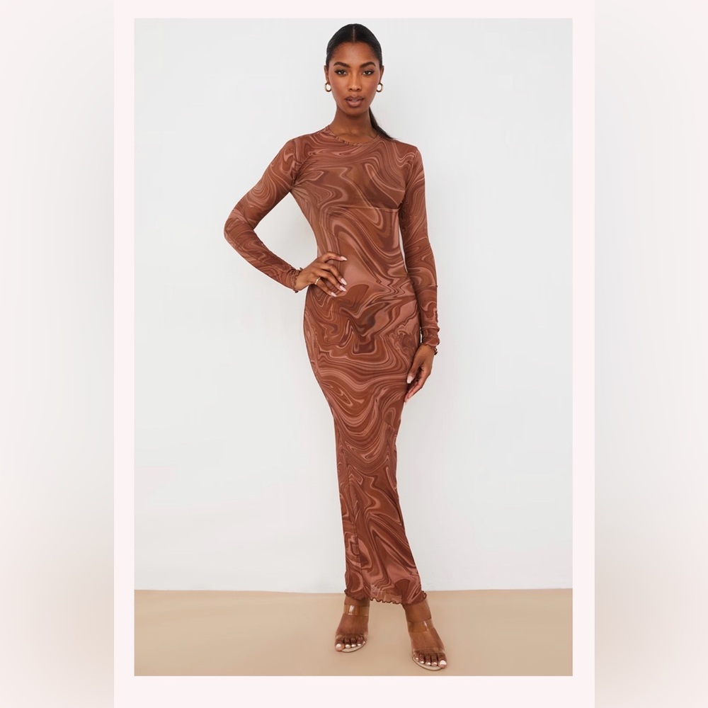 House of CB Cocoa Swirl Print Maxi Dress
